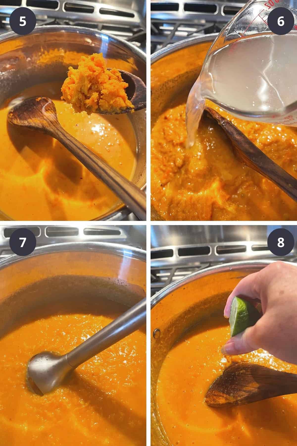 photo collage of steps to make Thai sweet potato soup 2
