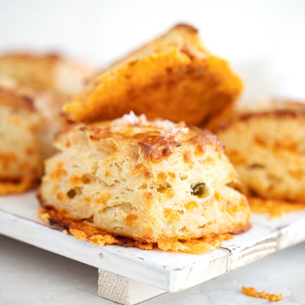 jalapeño cheese biscuits on white board