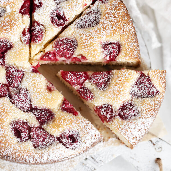 raspberry lemon cake on white board