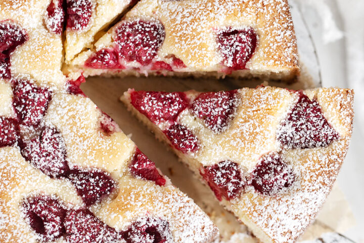 raspberry lemon cake on white board