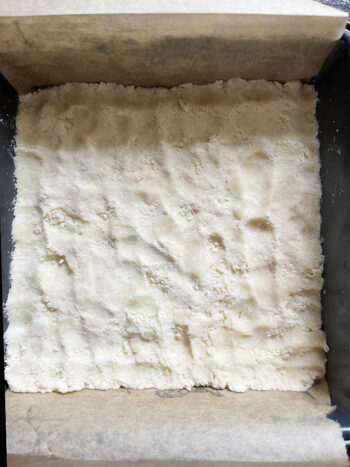 crumb mixture pressed into baking pan