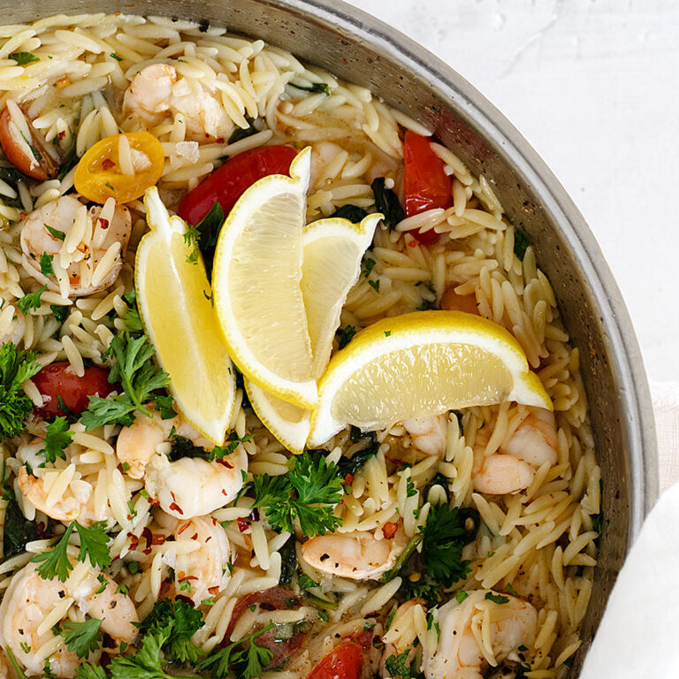 OnePan Shrimp and Orzo Seasons and Suppers