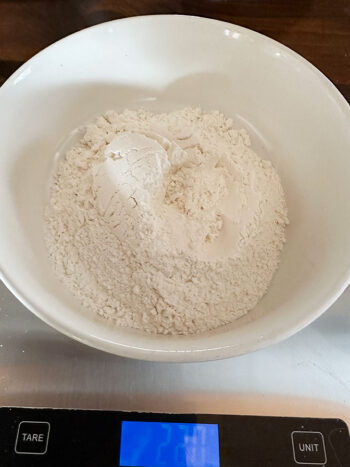 weighing out flour and dry ingredients