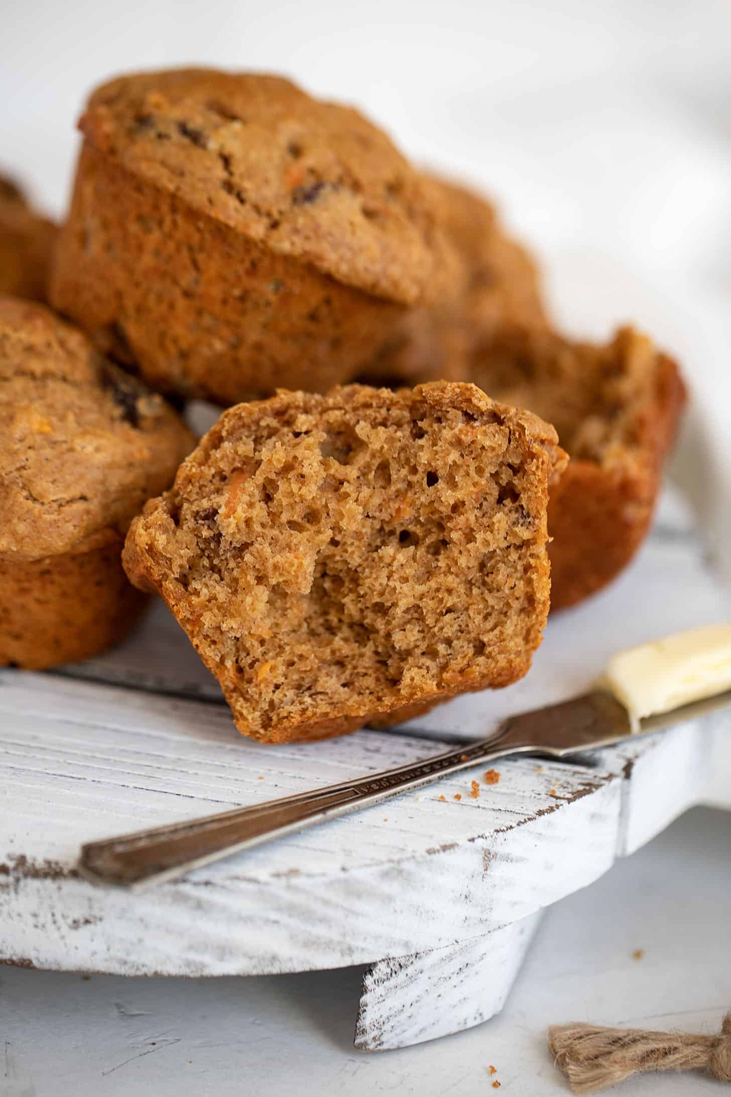 whole wheat carrot muffins on platter