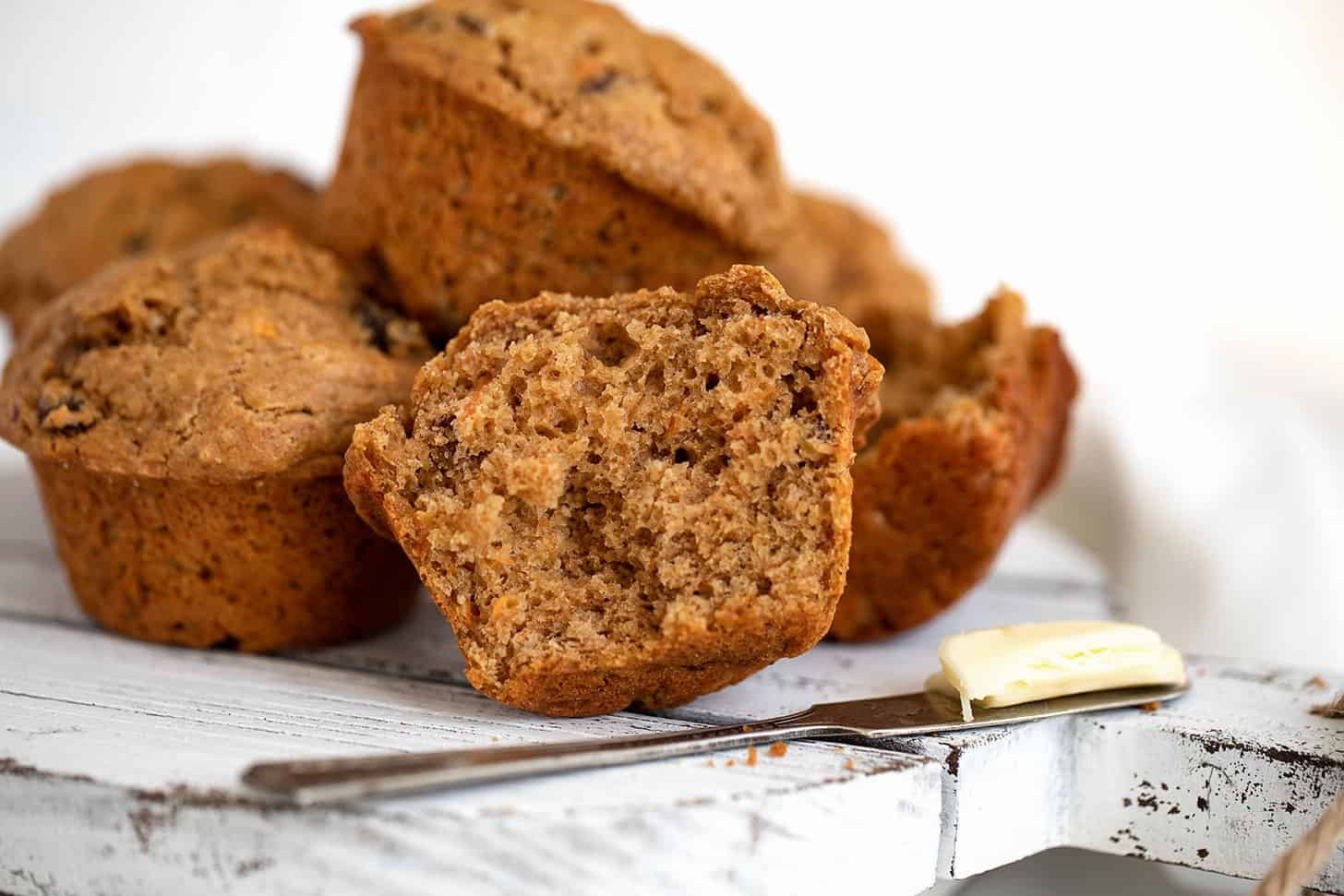 whole wheat carrot muffins on platter