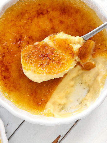 maple creme brulee in ramekin with spoon