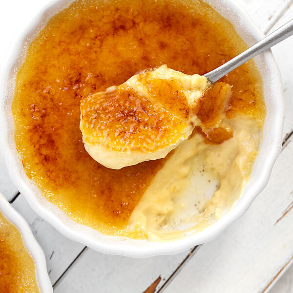 maple creme brulee in ramekin with spoon