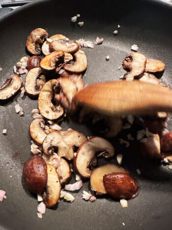 browning mushrooms shallot and garlic