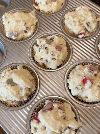 batter added to muffin cups
