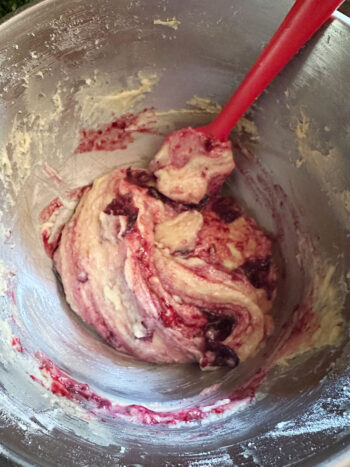 batter after folding in crushed cherries