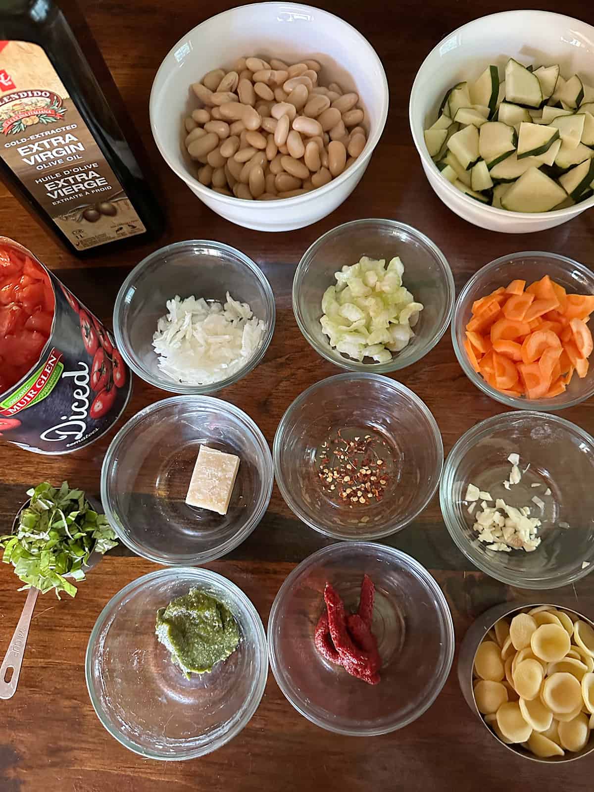 Summer minestrone ingredients on counter