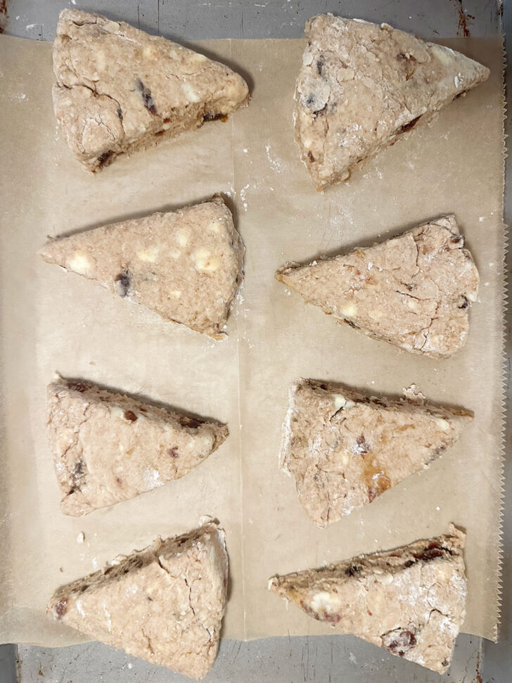 dough wedges on parchment lined baking sheet