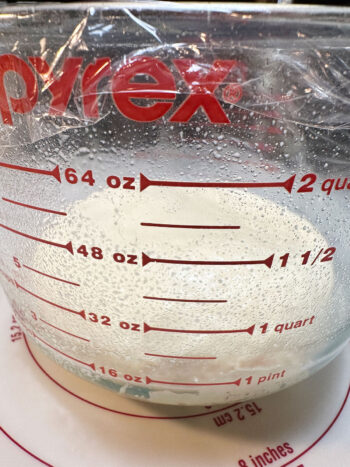the dough set to rise in the measuring cup