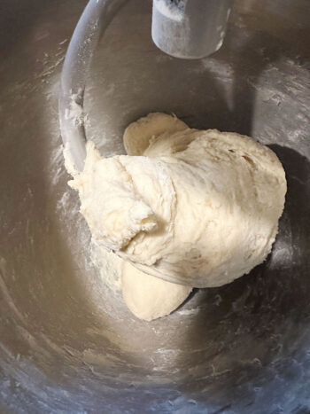 the finished dough in the mixing bowl
