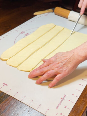 cutting the dough strips