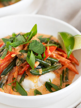Thai red curry fish in bowl