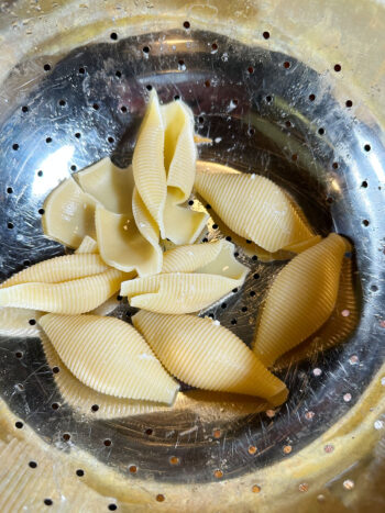 jumbo shells after boiling, draining and rinsing under cold water