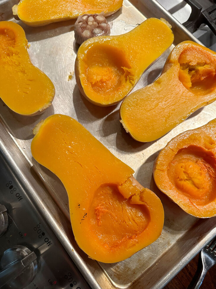 butternut squash and garlic after roasting