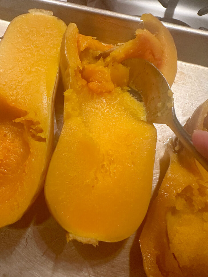 removing the roasted butternut squash