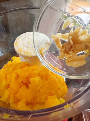 roasted butternut squash and roasted garlic added to food processor