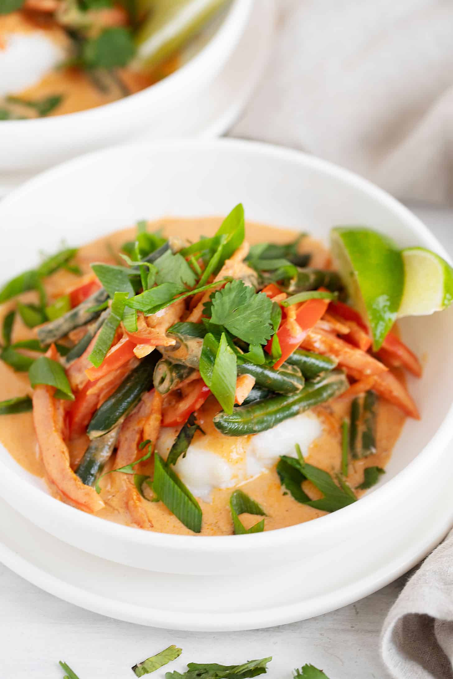 Thai red curry fish in bowls