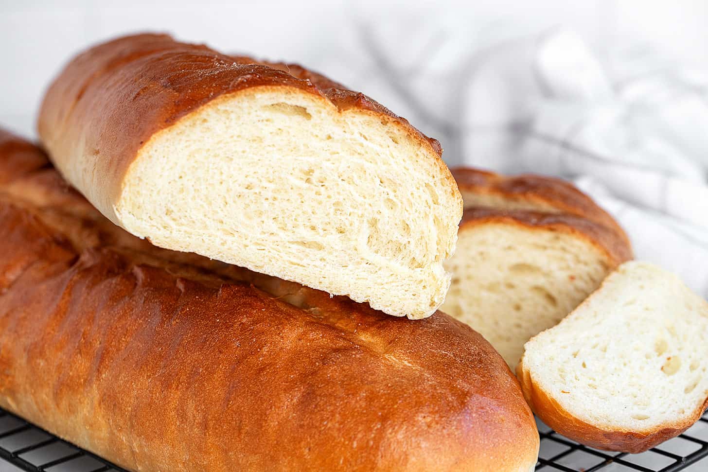 2-hour Italian bread on sliced on cooling rack