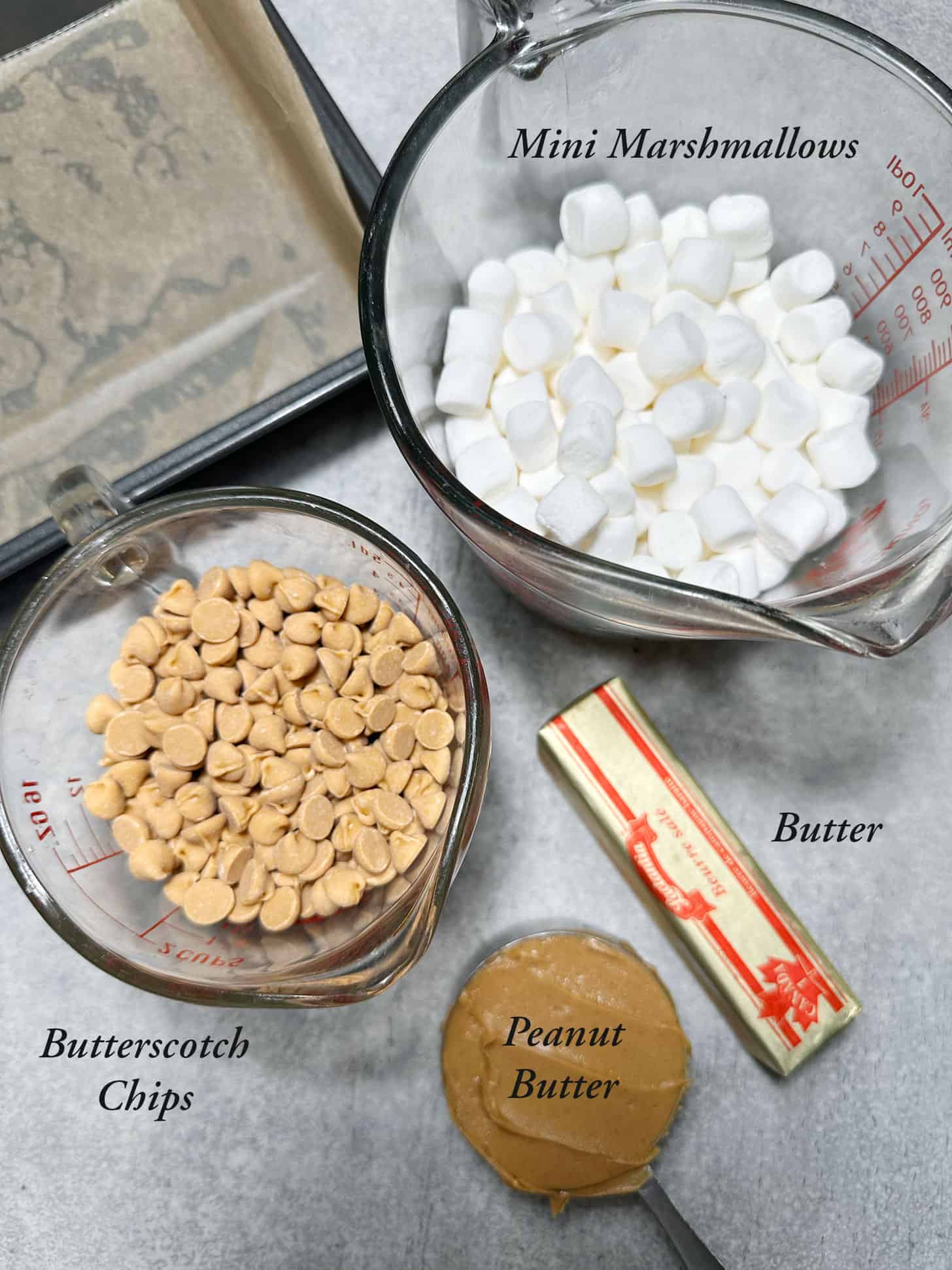 ingredients to make peanut butter marshmallow squares