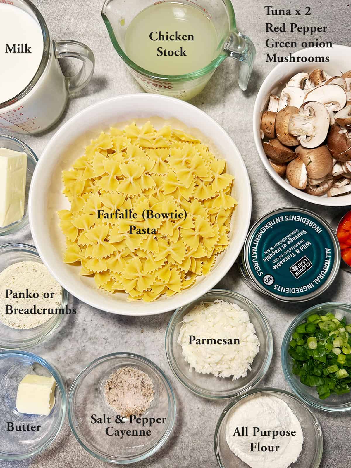 ingredients for making tuna pasta