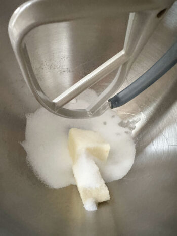 butter and sugar in mixer bowl