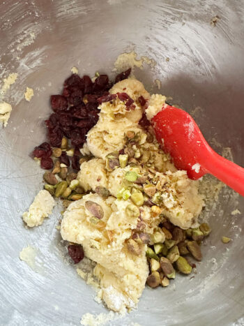 adding cranberries and pistachios to batter