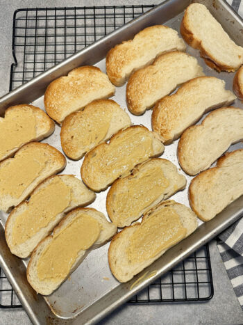 bread slices on baking tray after baking