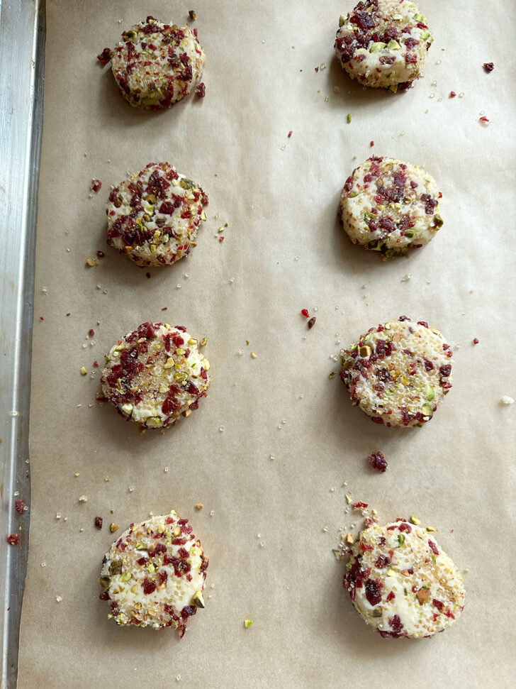 flattened cookies before chilling and bakig