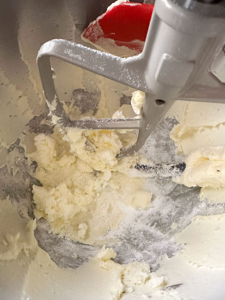 butter and icing sugar and scraping down the bowl