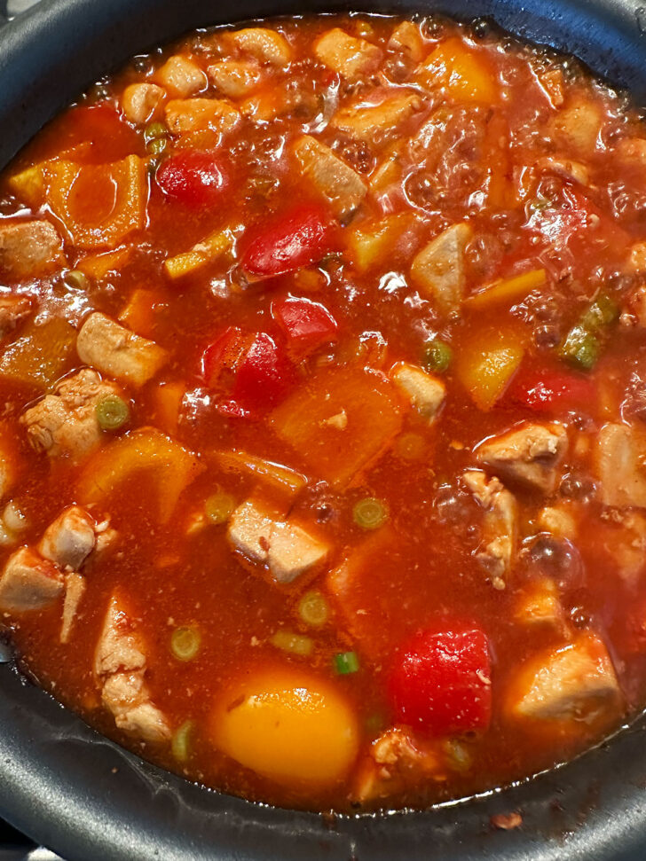 The skillet after simmering covered for a few minutes.