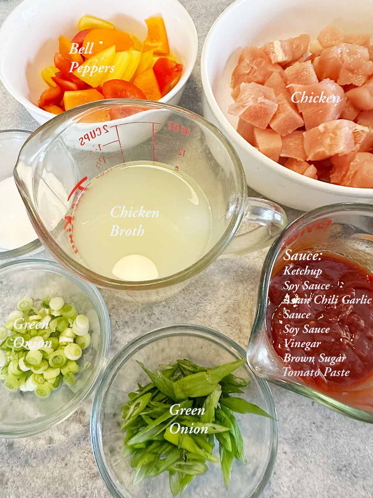 Ingredients for chicken and peppers.