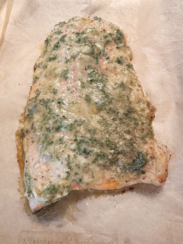 salmon after cooking on baking sheet