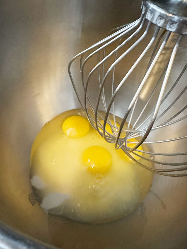 eggs and sugar in mixing bowl