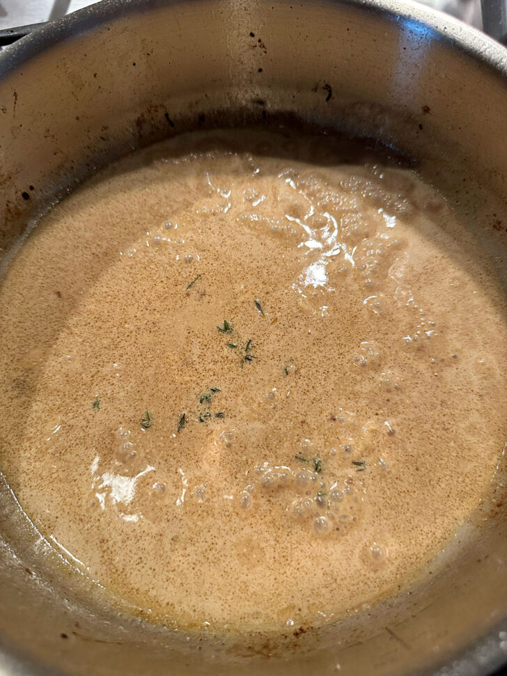 finished sauce simmering in pan