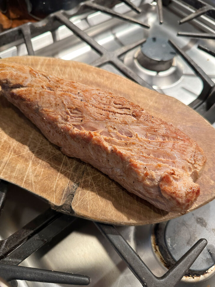 pork tenderloin removed to cutting board