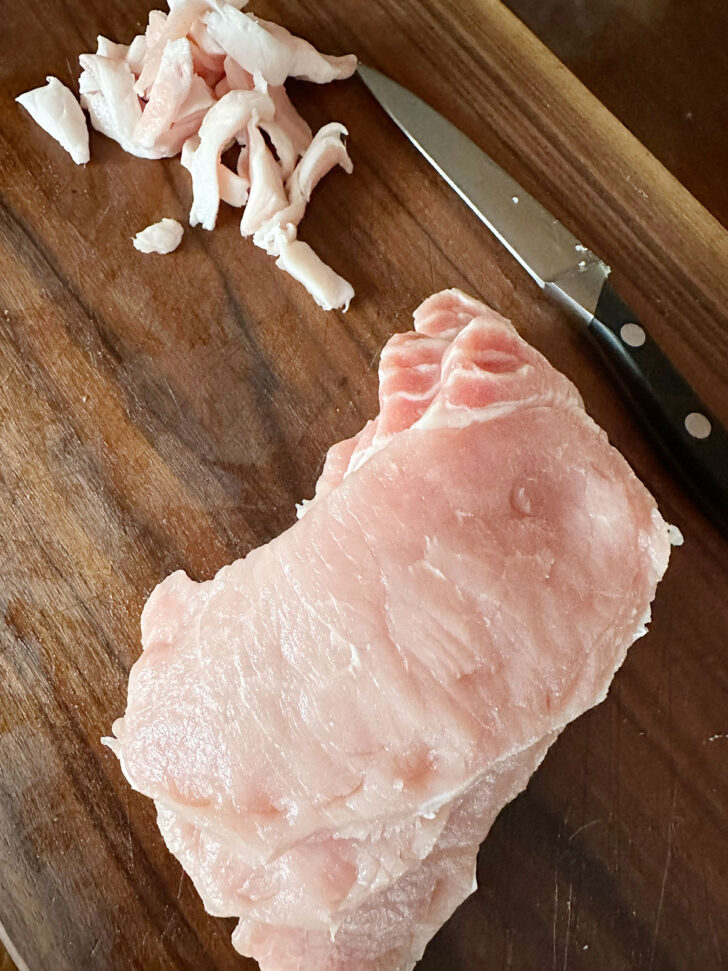 Pork chops after trimming fat.