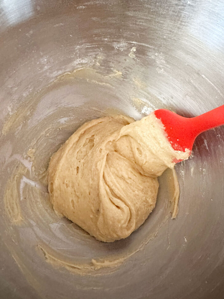 Finished batter in mixing bowl.