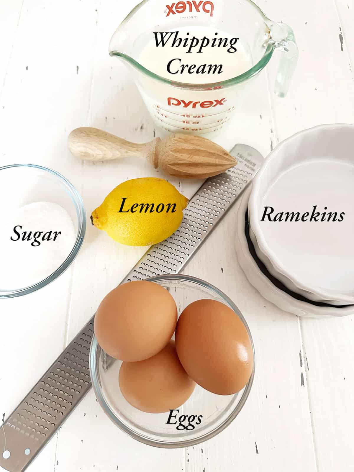 Ingredients to make lemon creme brulee