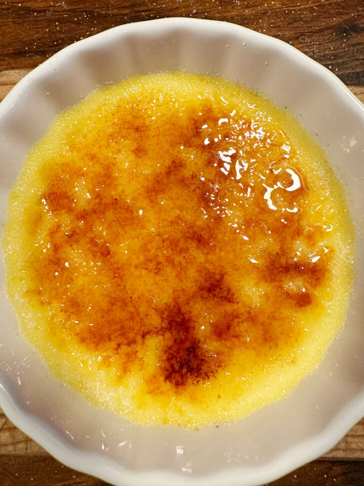 Creme brulee after torching the sugar topping.