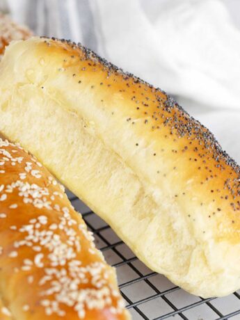 Brioche Hot Dog Buns on cooling rack.