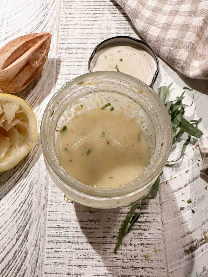 Lemon tarragon vinaigrette after shaking.