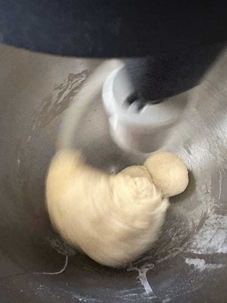 Finished dough in stand mixer.
