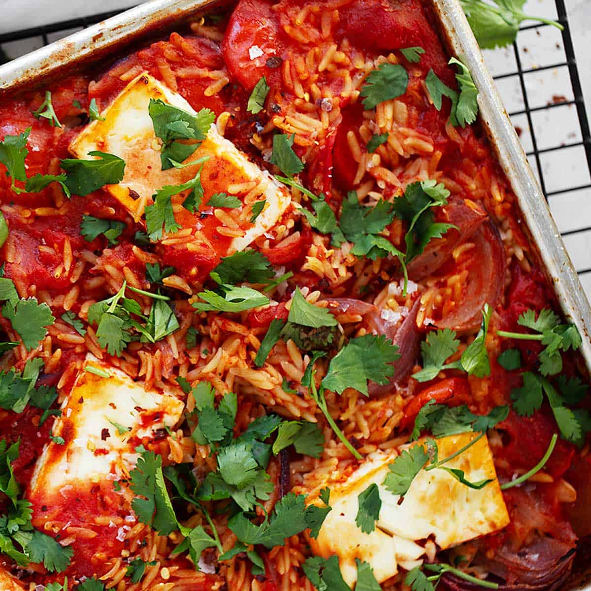 Sheet Pan Feta and Tomato Orzo