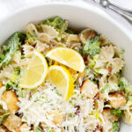 Caesar pasta salad in bowl.