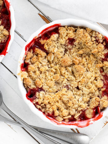 Strawberry crisp in ramekins.