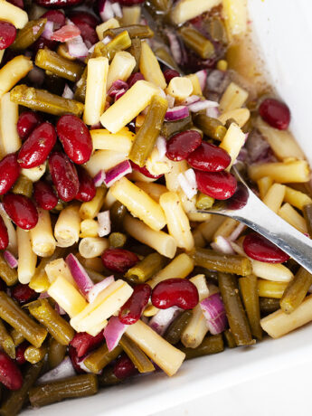 Classic 3-bean salad in serving bowl.